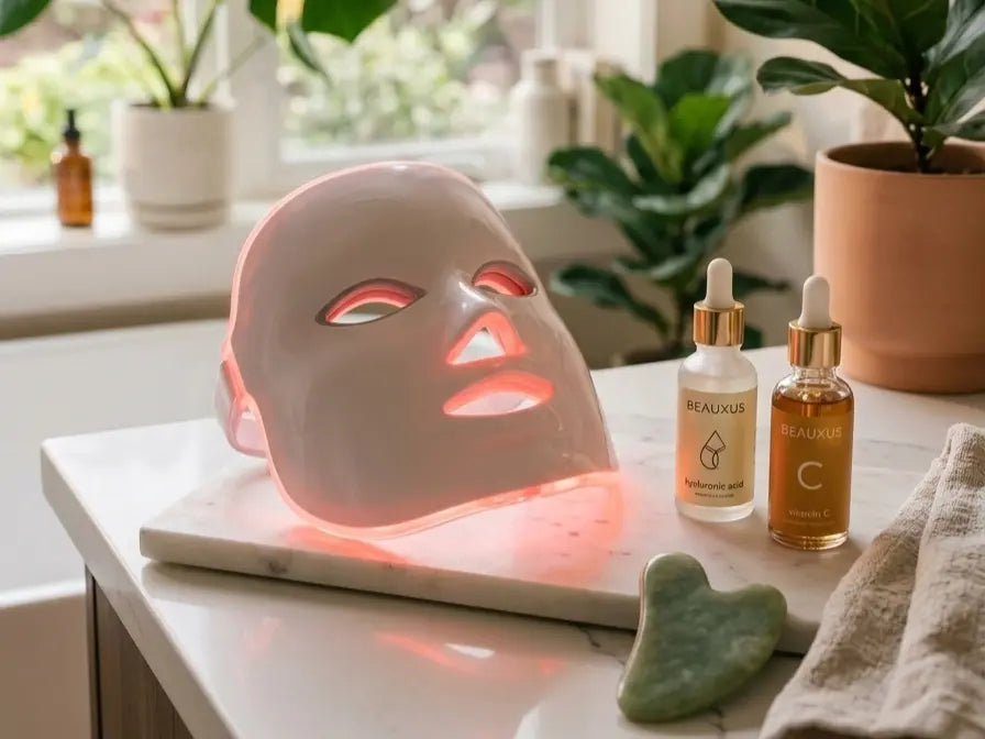 A detailed close-up shot of a pristine, modern vanity counter.
