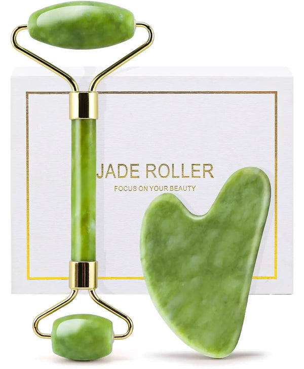 Natural Jade Roller & Gua Sha Set - Cooling Facial Sculpting Kit BEAUXUS