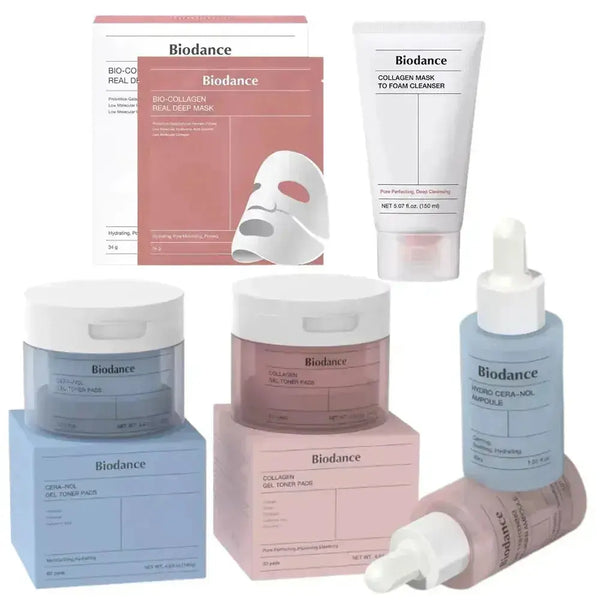 Korean Biodance Skin Care Kit - Collagen Gel Toner Pads, Bio-Collagen Real Deep Mask, Nourishing, Moisturizing, Calming, Tighten - BEAUXUS