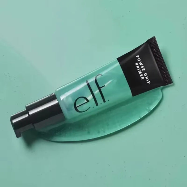e.l.f. Power Prep Primer tube on a teal background