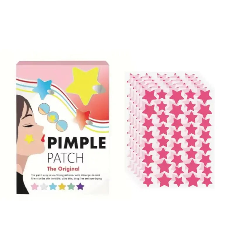 Pimple patch packaging with star-shaped adhesive patches on a white background