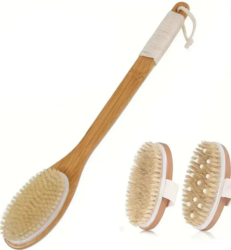 Natural Bristle Body Dry Brush with Long Handle - BEAUXUS