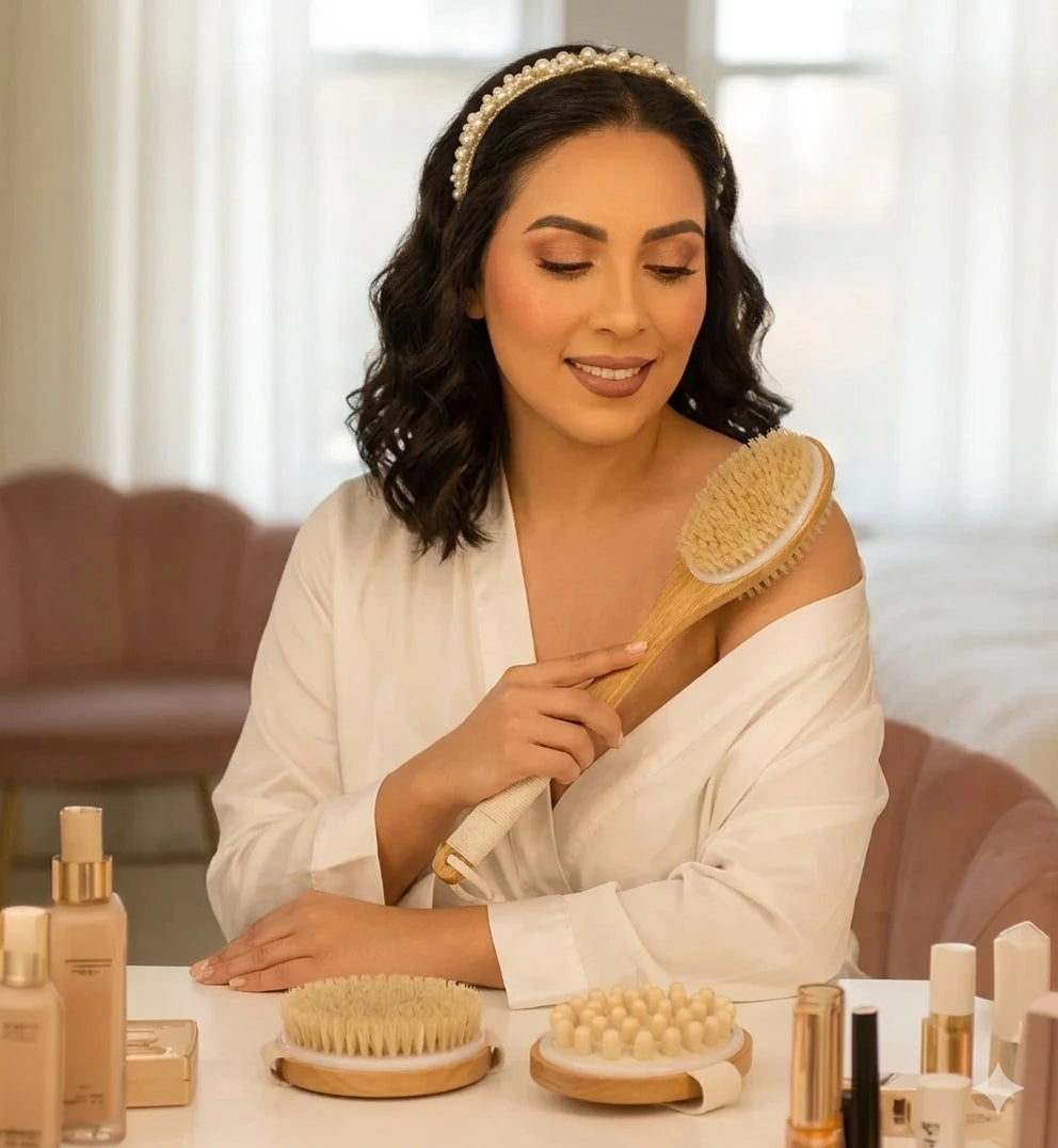 Natural Bristle Body Dry Brush with Long Handle