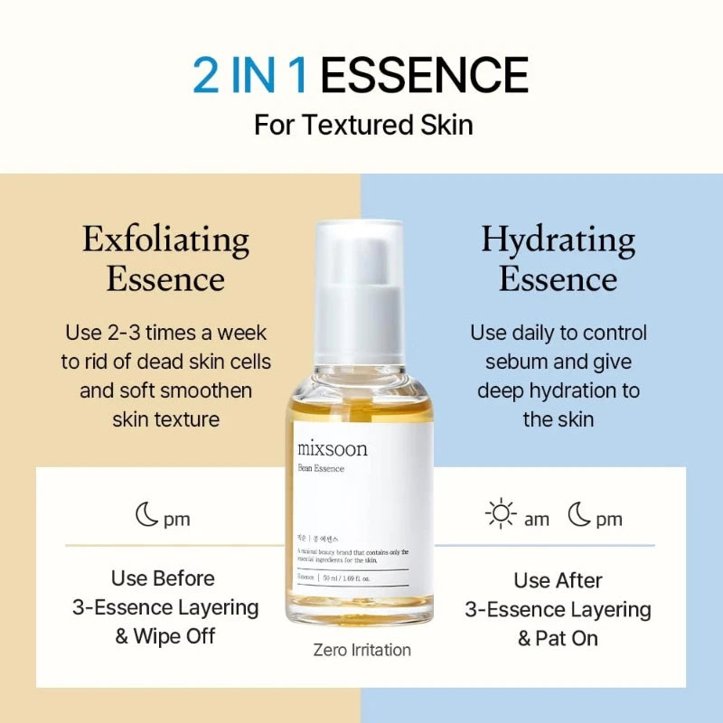 Mixsoon Bean Essence Exfoliating Facial Serum Hyaluronic Acid Hydrating, Moisturizing and Antioxidant Essence Korean Skin Care