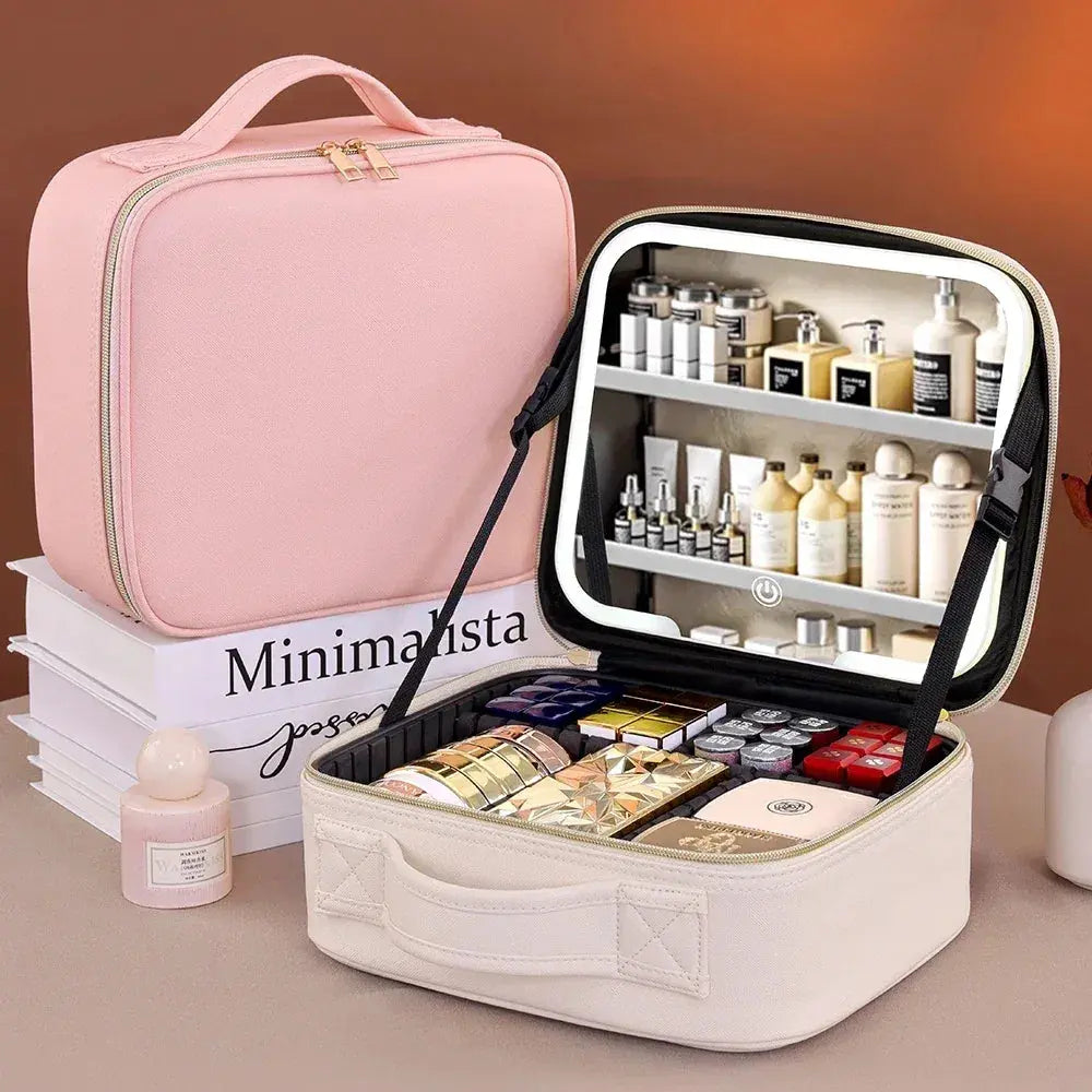 Professional Travel Makeup Bag with LED Mirror - BEAUXUS