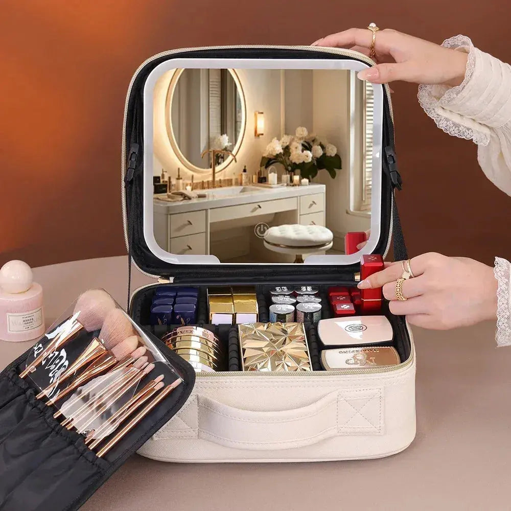 Professional Travel Makeup Bag with LED Mirror - BEAUXUS