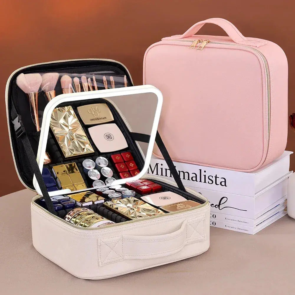 Professional Travel Makeup Bag with LED Mirror - BEAUXUS