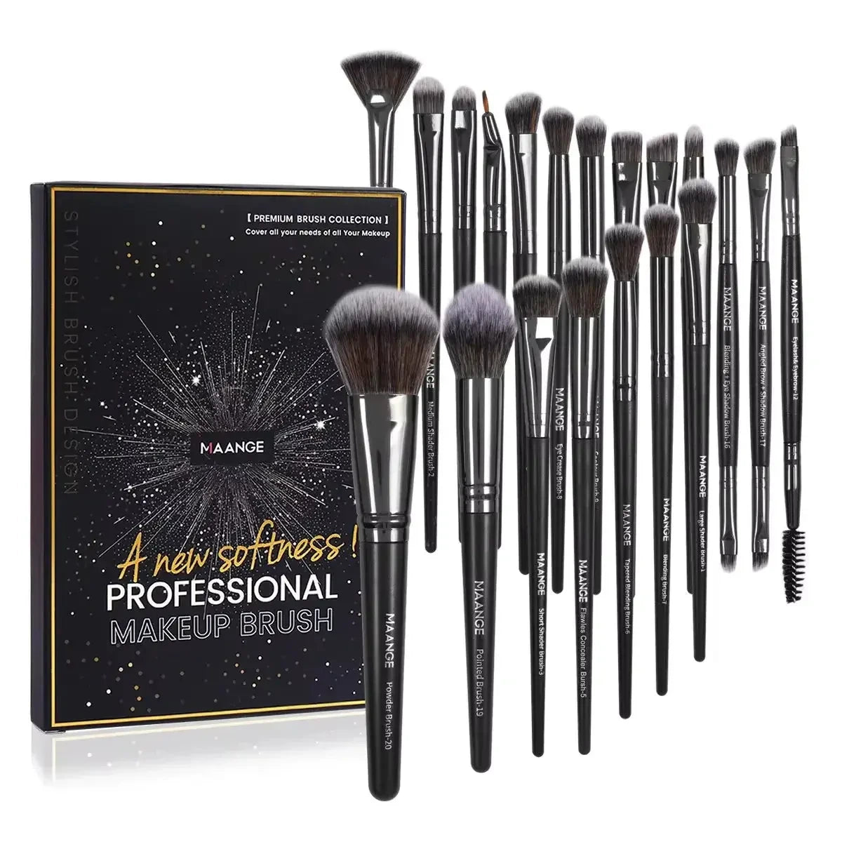 MAANGE 20-Piece Professional Makeup Brush Set with Travel Case BEAUX