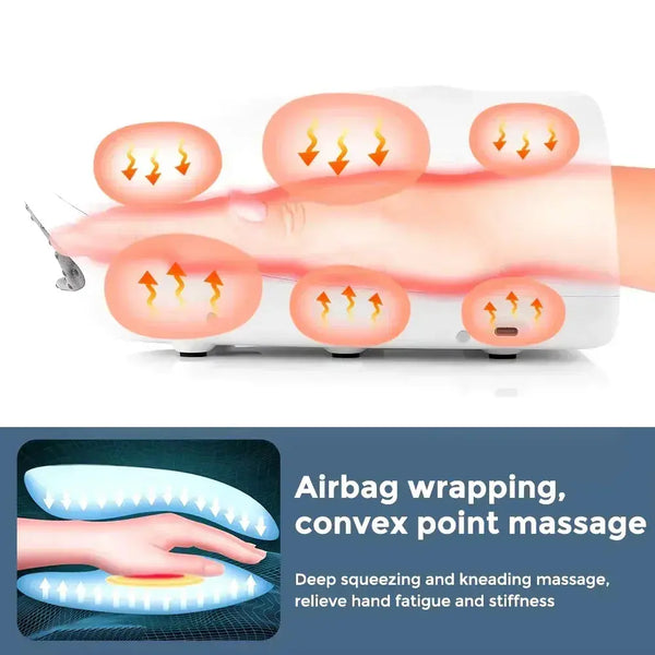 Wireless Electric Hand Massager Air Compression 3 Level Hot Compress Palm Acupoint Massager Help Finger Numbness Hand Massage - BEAUXUS