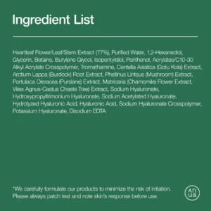 Lista de ingredientes del Anua Heartleaf 77% Soothing Toner