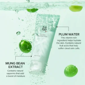 Ingredientes del Green Plum Cleanser: agua de ciruela verde y extracto de frijol mungo